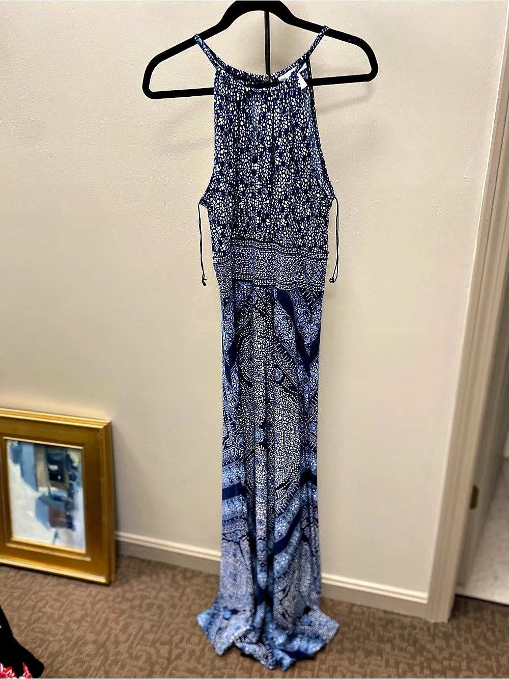 London Times Blue Paisley Halter Maxi Dress Blue & White Size 10